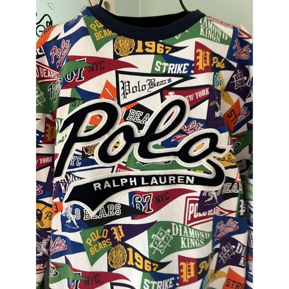 POLO / RALPH LAUREN - Embroidered POLO Pennants Baseball Flags M Sweater - Picture 8 of 11